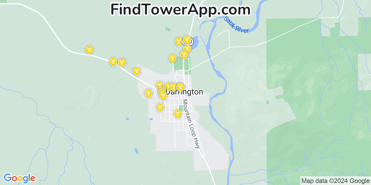 AT&T 4G/5G cell tower coverage map Darrington, Washington
