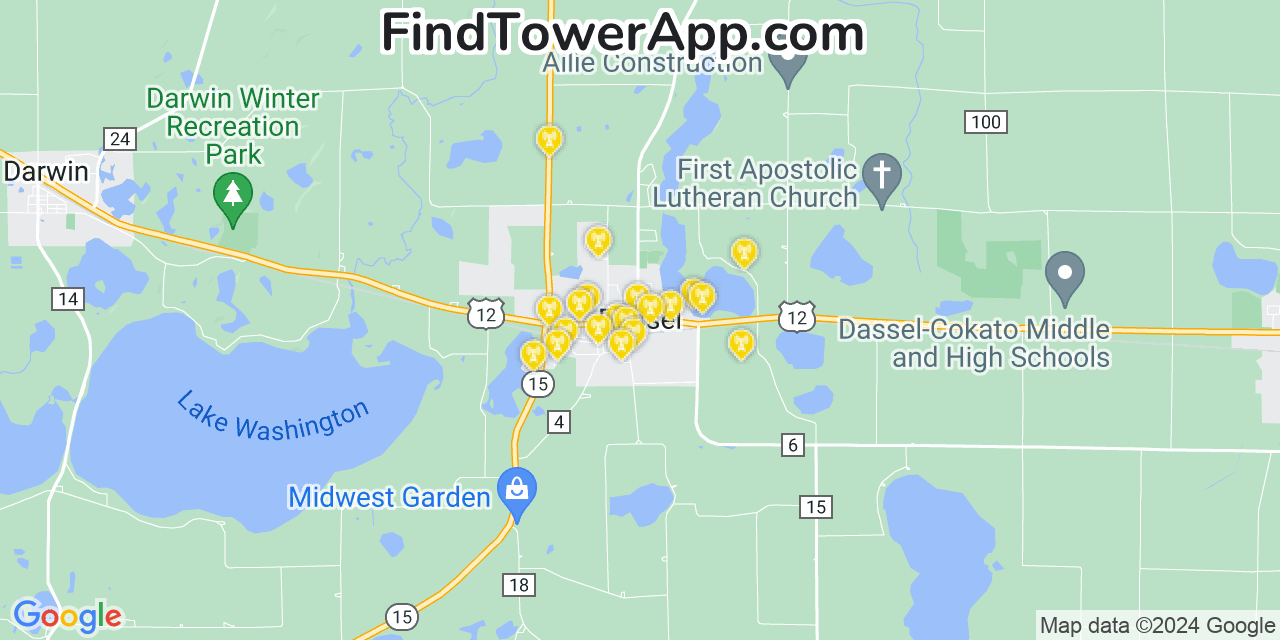 AT&T 4G/5G cell tower coverage map Dassel, Minnesota