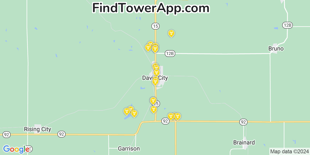AT&T 4G/5G cell tower coverage map David City, Nebraska