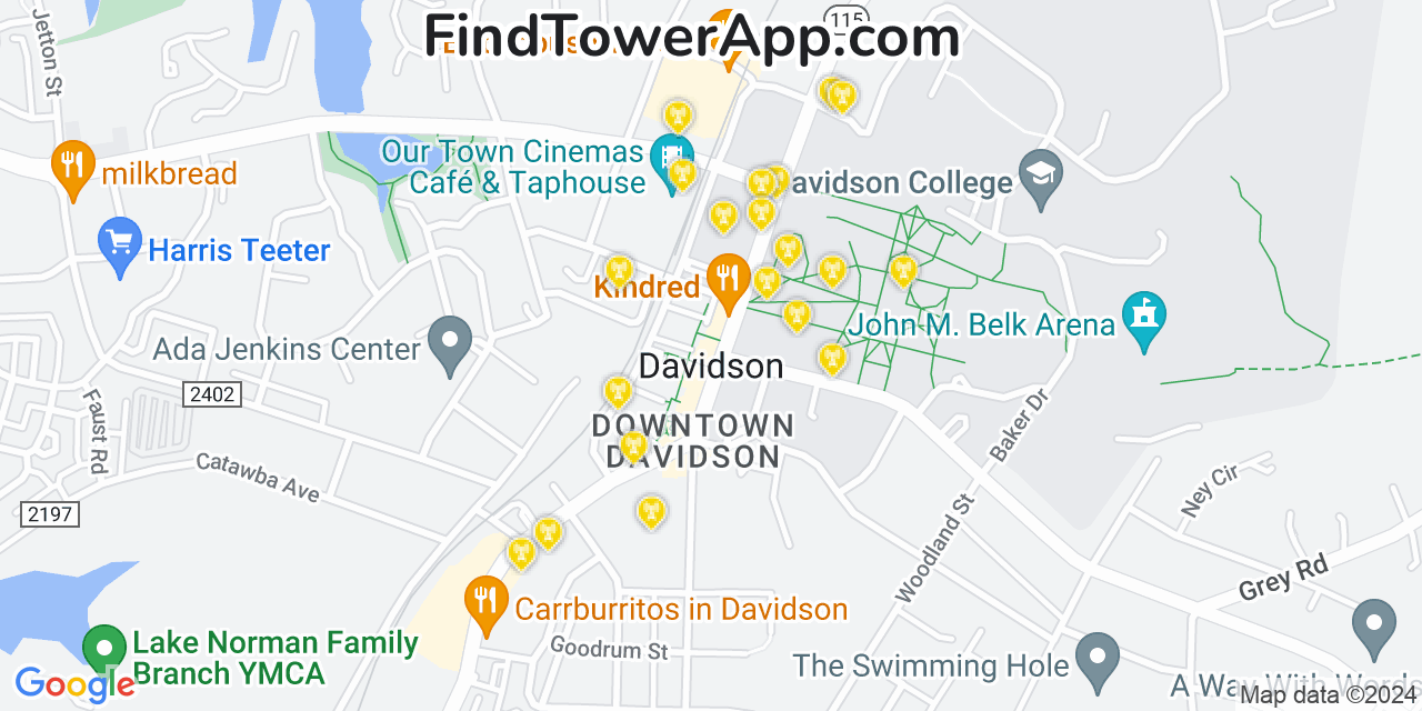 AT&T 4G/5G cell tower coverage map Davidson, North Carolina