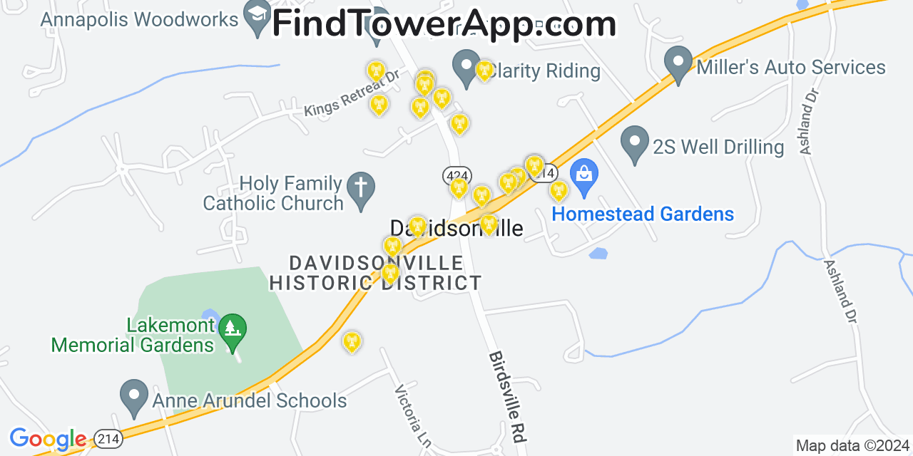 AT&T 4G/5G cell tower coverage map Davidsonville, Maryland