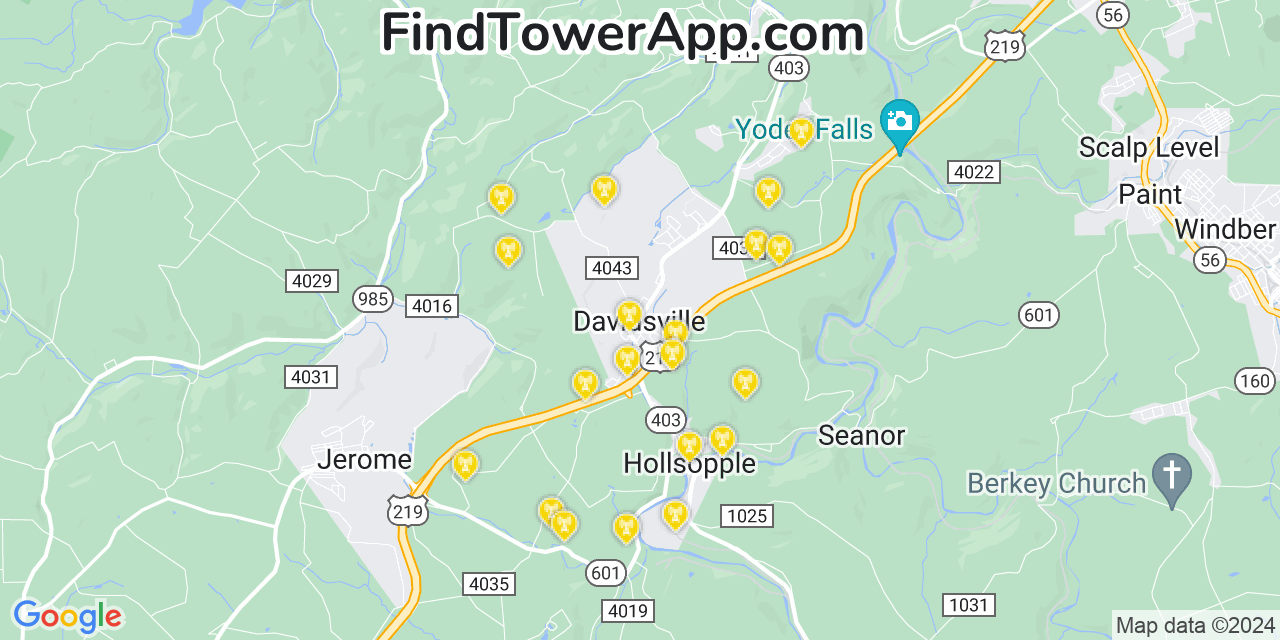 Verizon 4G/5G cell tower coverage map Davidsville, Pennsylvania