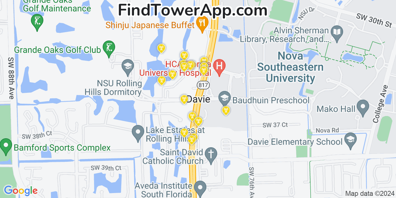 Verizon 4G/5G cell tower coverage map Davie, Florida