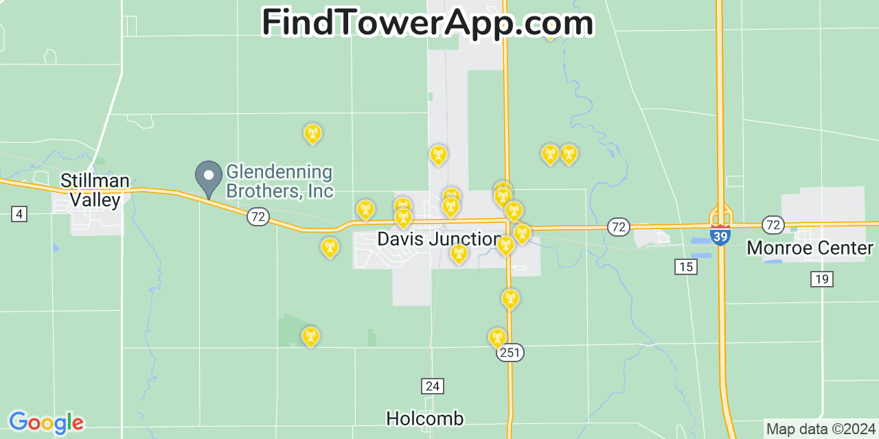 AT&T 4G/5G cell tower coverage map Davis Junction, Illinois