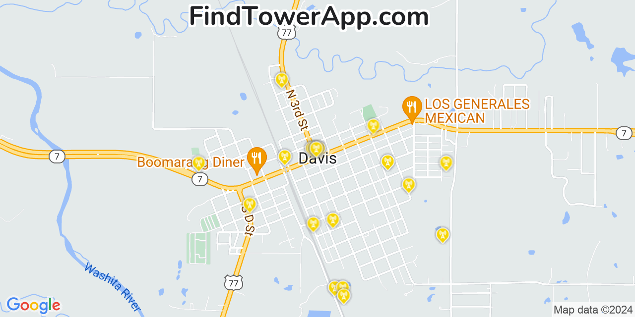 Verizon 4G/5G cell tower coverage map Davis, Oklahoma