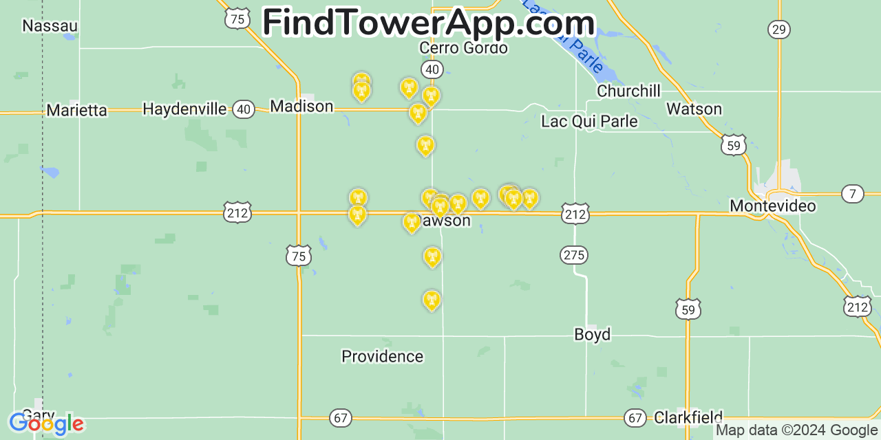 T-Mobile 4G/5G cell tower coverage map Dawson, Minnesota