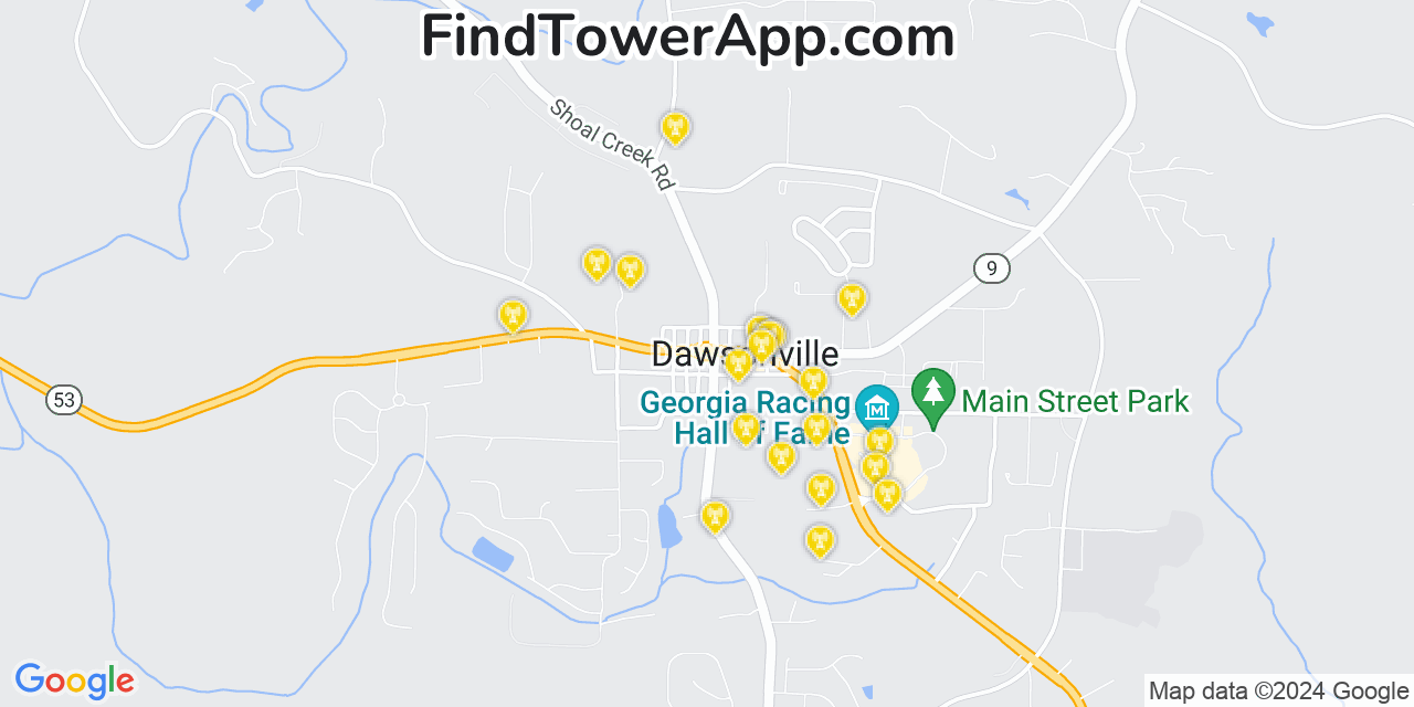 AT&T 4G/5G cell tower coverage map Dawsonville, Georgia