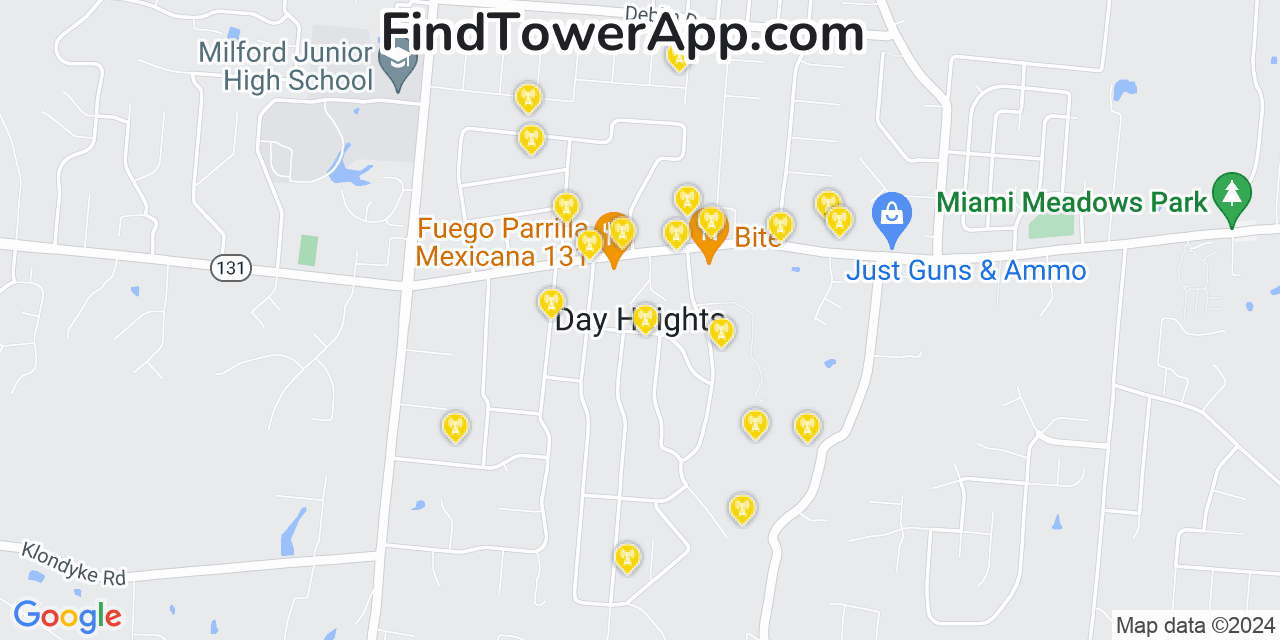 AT&T 4G/5G cell tower coverage map Day Heights, Ohio