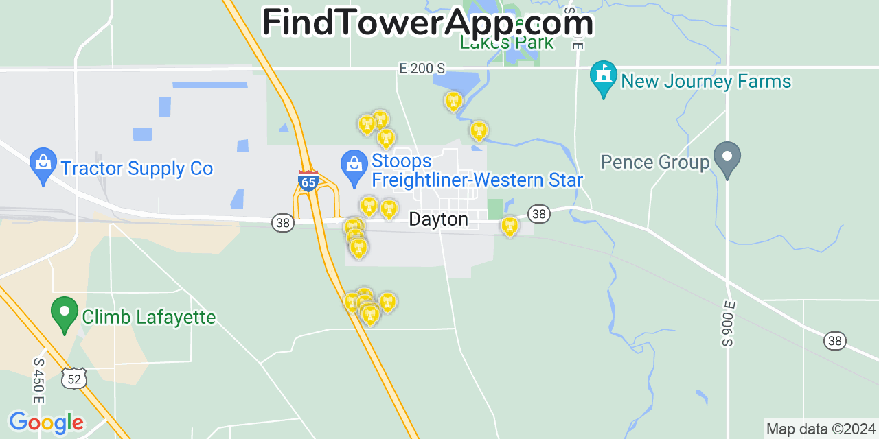 AT&T 4G/5G cell tower coverage map Dayton, Indiana