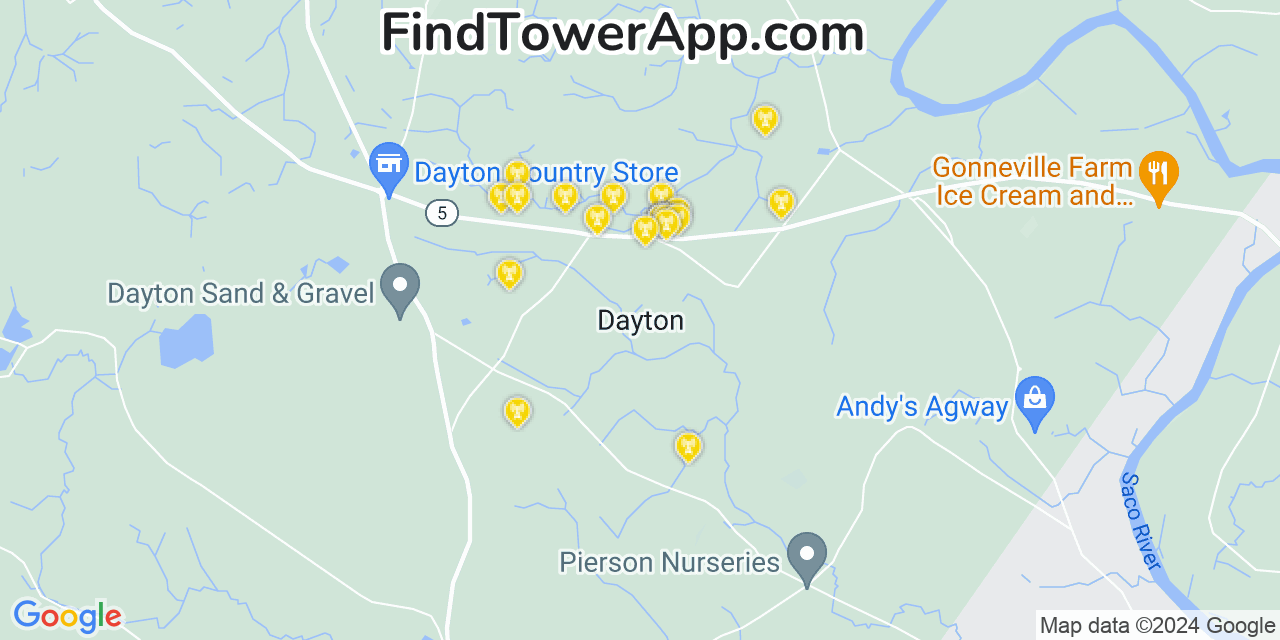 AT&T 4G/5G cell tower coverage map Dayton, Maine