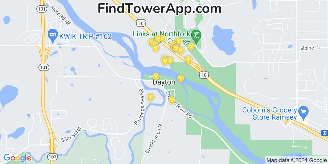 AT&T 4G/5G cell tower coverage map Dayton, Minnesota