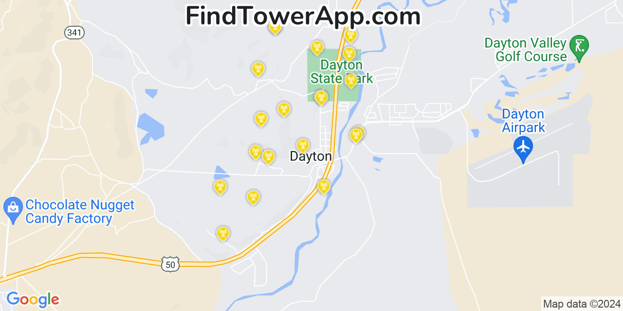 AT&T 4G/5G cell tower coverage map Dayton, Nevada