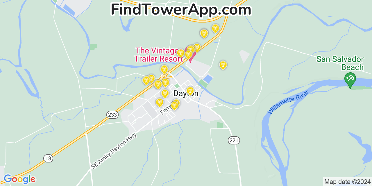 AT&T 4G/5G cell tower coverage map Dayton, Oregon