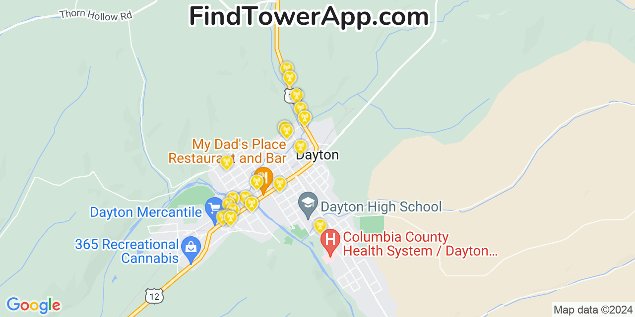 AT&T 4G/5G cell tower coverage map Dayton, Washington