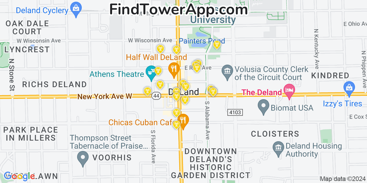 AT&T 4G/5G cell tower coverage map DeLand, Florida