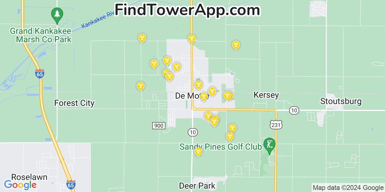AT&T 4G/5G cell tower coverage map DeMotte, Indiana
