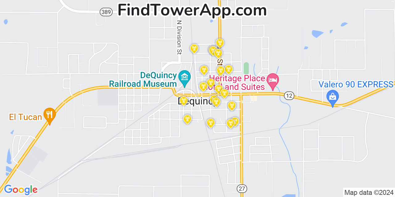 AT&T 4G/5G cell tower coverage map DeQuincy, Louisiana