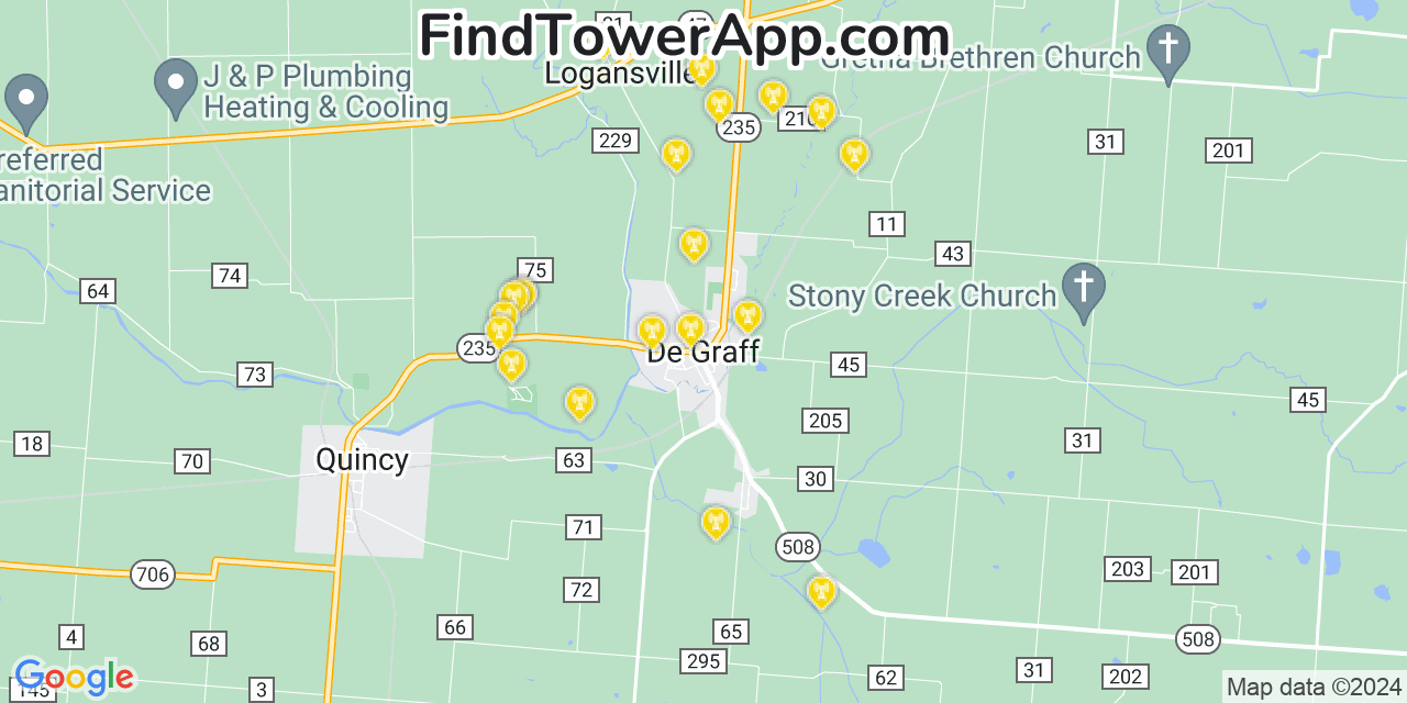 AT&T 4G/5G cell tower coverage map De Graff, Ohio