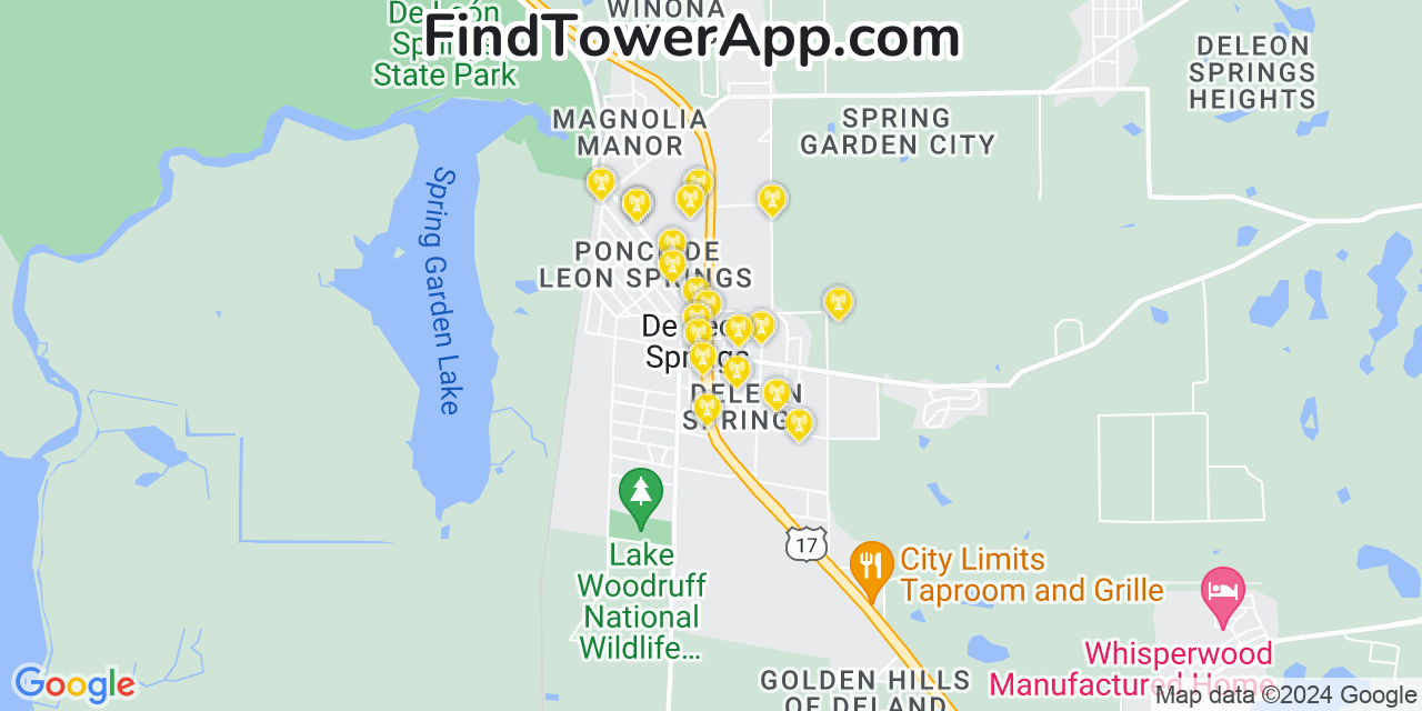 AT&T 4G/5G cell tower coverage map De Leon Springs, Florida