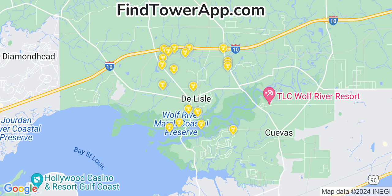 AT&T 4G/5G cell tower coverage map De Lisle, Mississippi