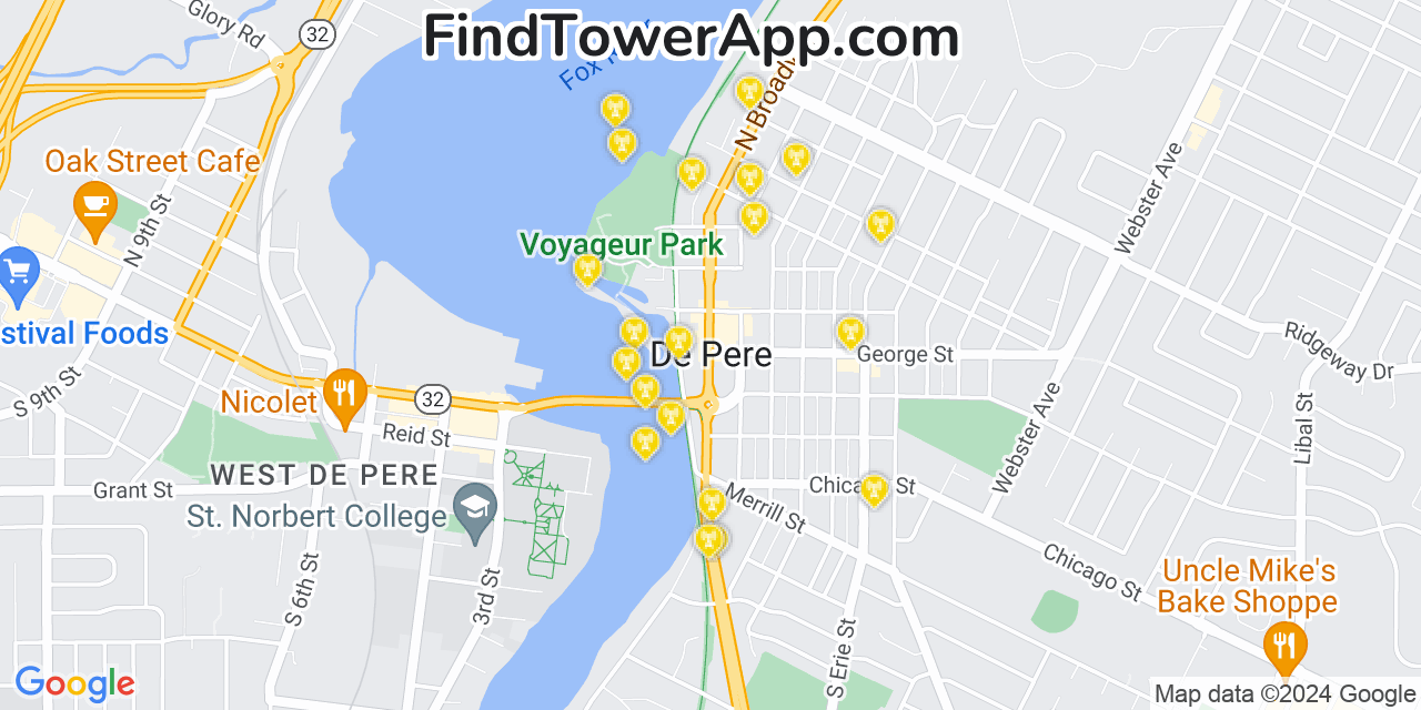 T-Mobile 4G/5G cell tower coverage map De Pere, Wisconsin
