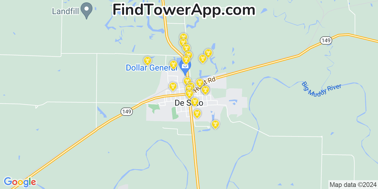 AT&T 4G/5G cell tower coverage map De Soto, Illinois