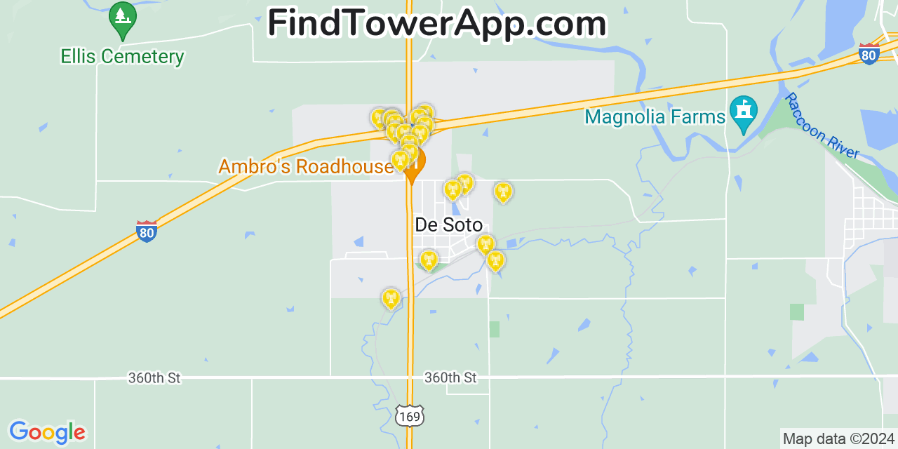 AT&T 4G/5G cell tower coverage map De Soto, Iowa