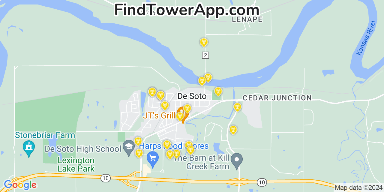 AT&T 4G/5G cell tower coverage map De Soto, Kansas
