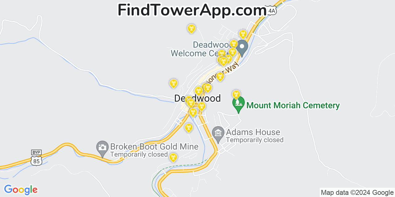 AT&T 4G/5G cell tower coverage map Deadwood, South Dakota