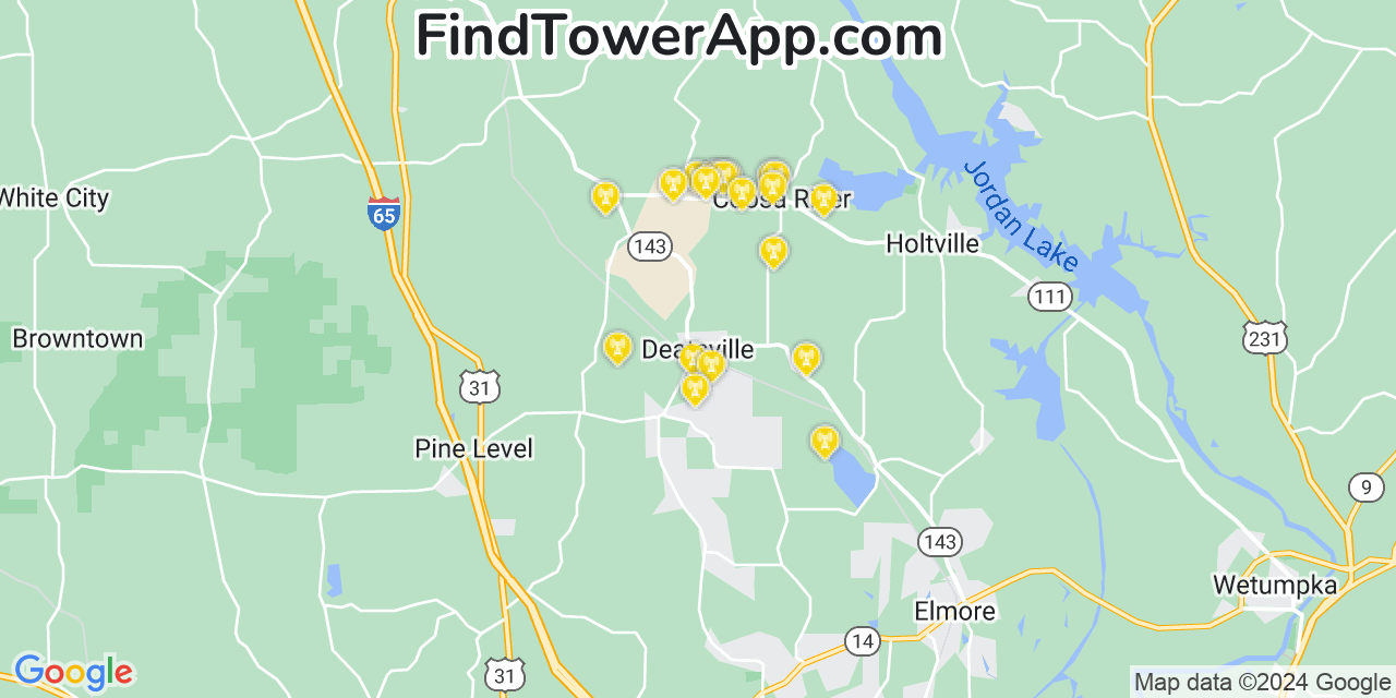 AT&T 4G/5G cell tower coverage map Deatsville, Alabama