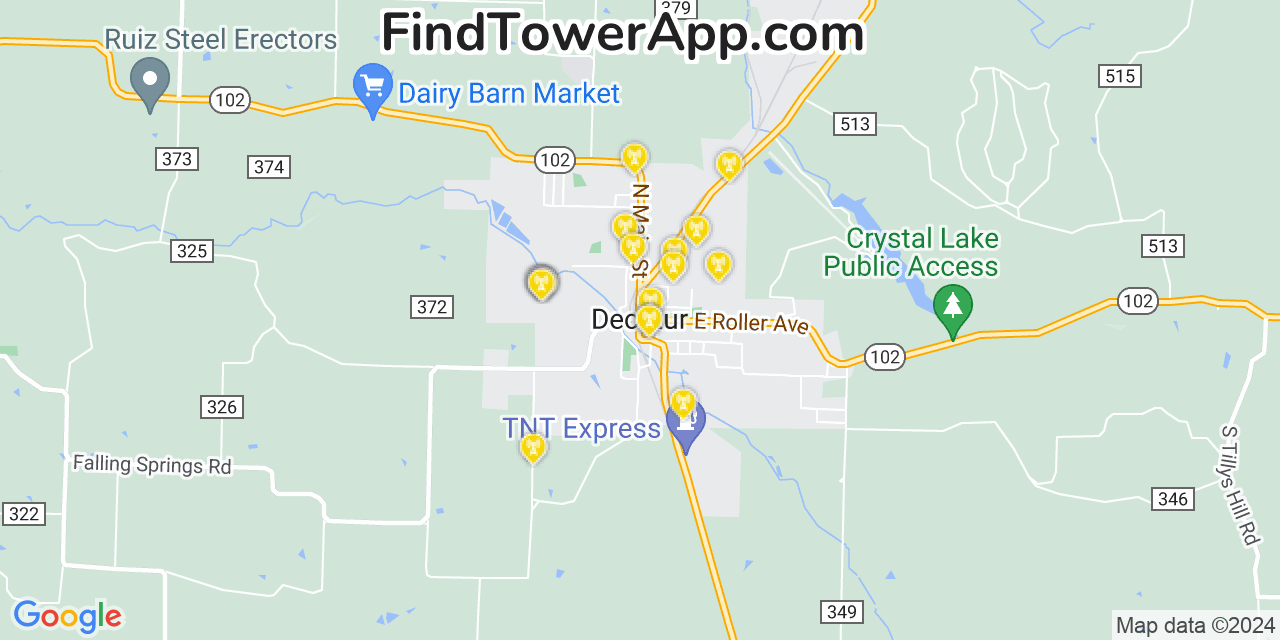 Verizon 4G/5G cell tower coverage map Decatur, Arkansas