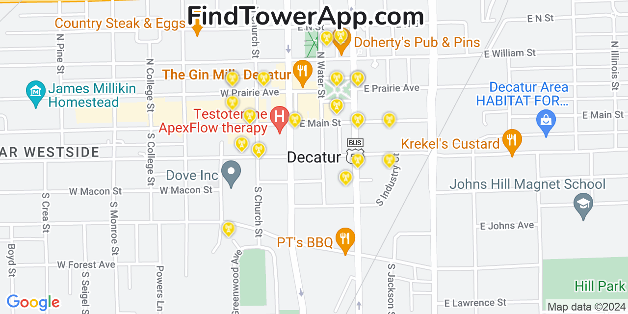 AT&T 4G/5G cell tower coverage map Decatur, Illinois