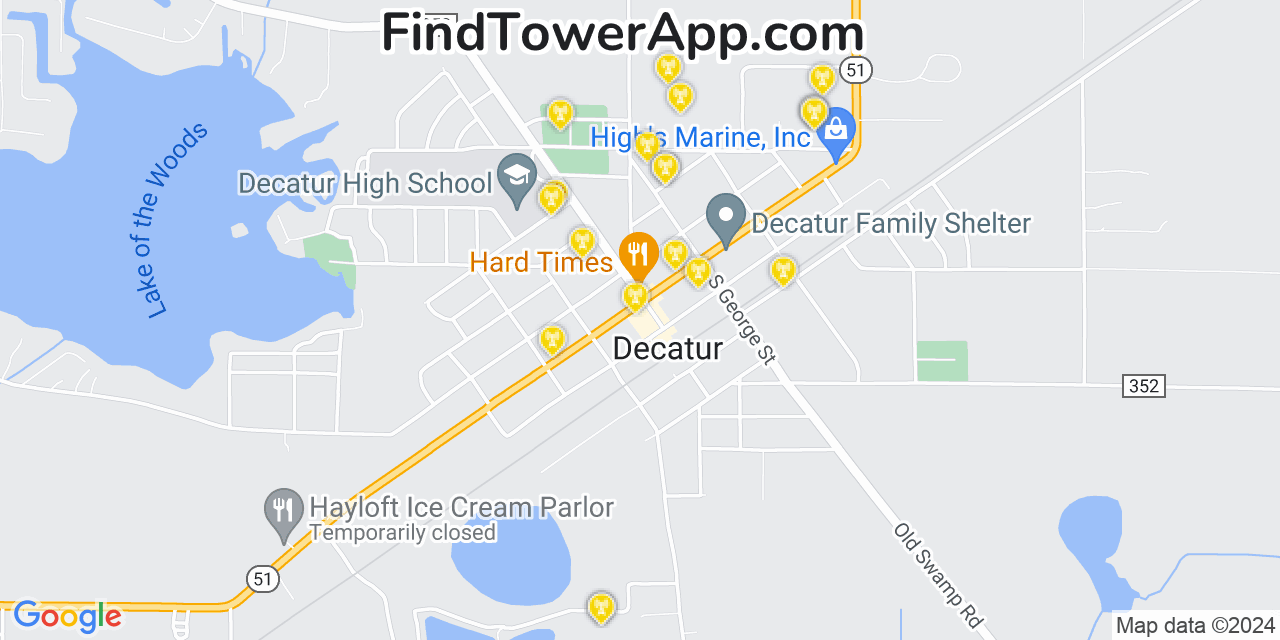 AT&T 4G/5G cell tower coverage map Decatur, Michigan