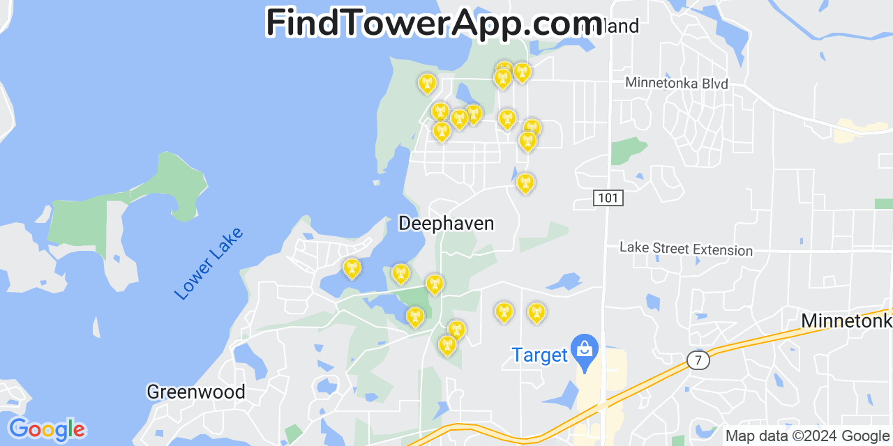 AT&T 4G/5G cell tower coverage map Deephaven, Minnesota