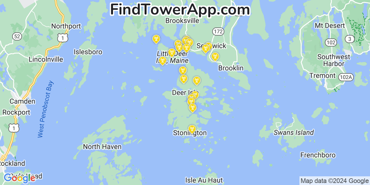 AT&T 4G/5G cell tower coverage map Deer Isle, Maine