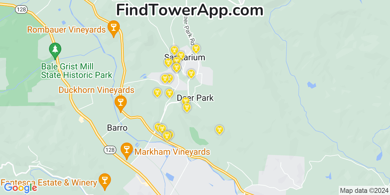 AT&T 4G/5G cell tower coverage map Deer Park, California