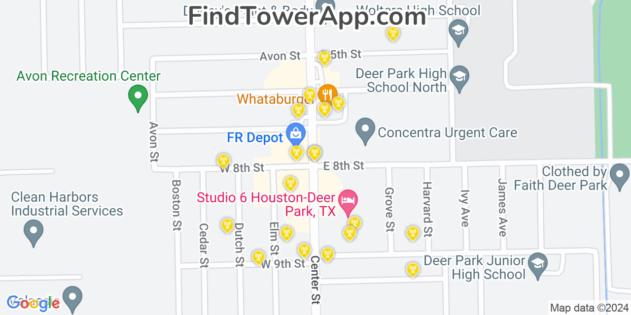 AT&T 4G/5G cell tower coverage map Deer Park, Texas