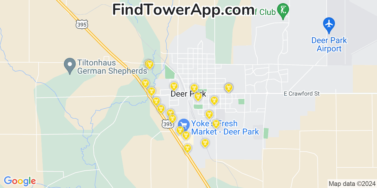 AT&T 4G/5G cell tower coverage map Deer Park, Washington