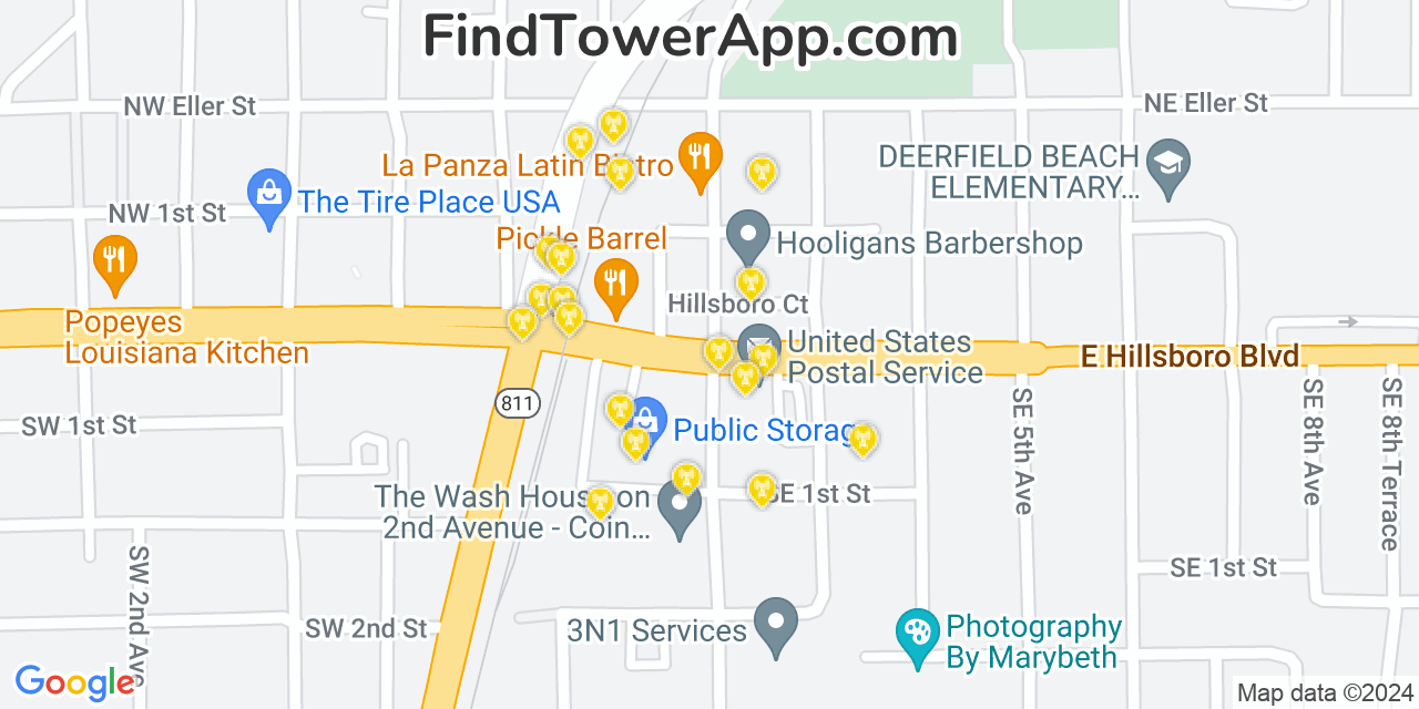 AT&T 4G/5G cell tower coverage map Deerfield Beach, Florida