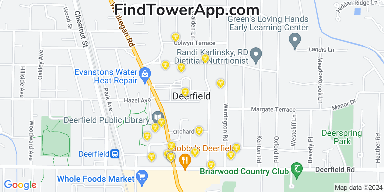 AT&T 4G/5G cell tower coverage map Deerfield, Illinois