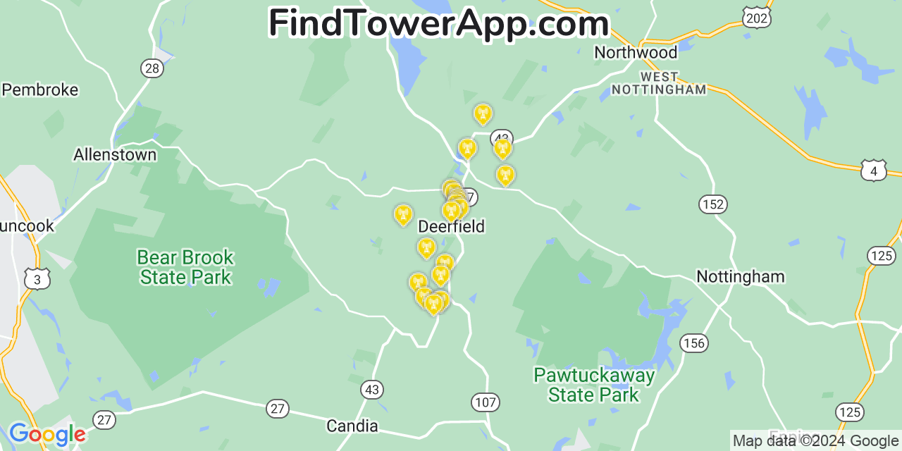 T-Mobile 4G/5G cell tower coverage map Deerfield, New Hampshire