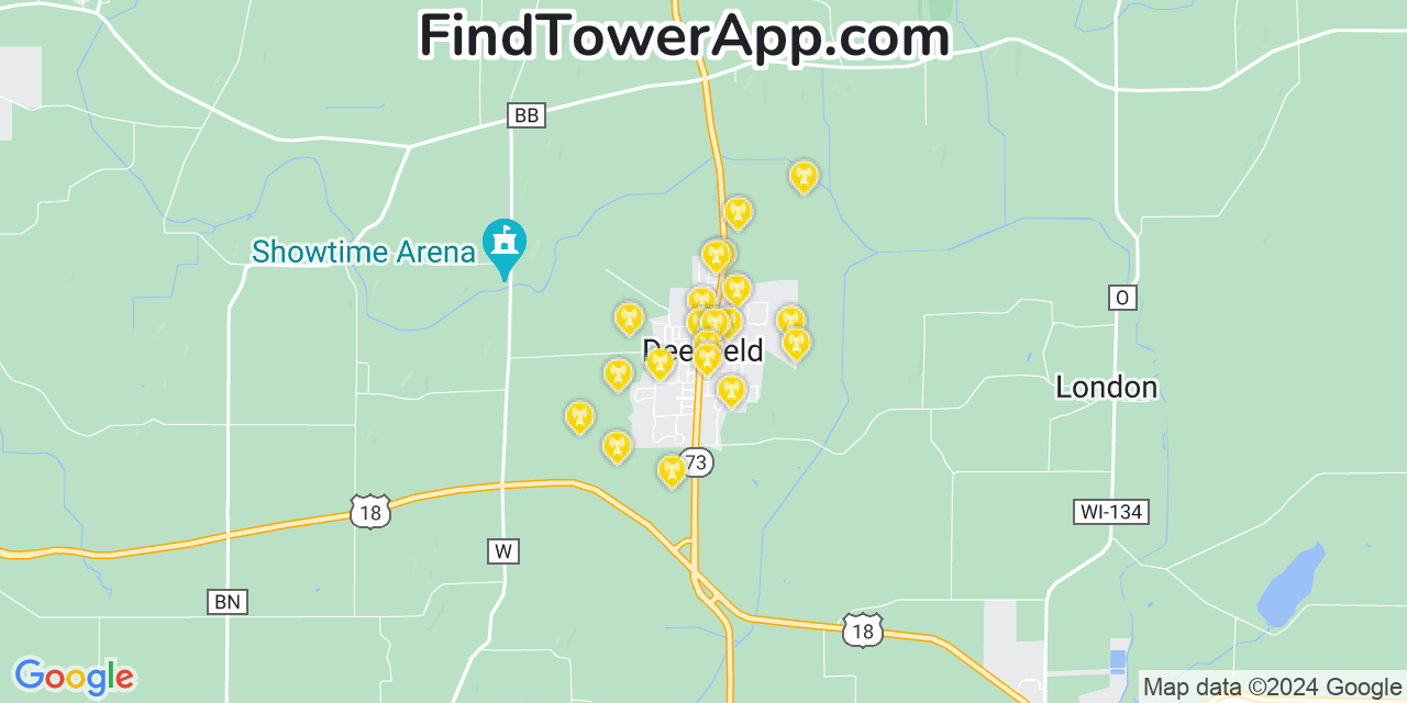 Verizon 4G/5G cell tower coverage map Deerfield, Wisconsin