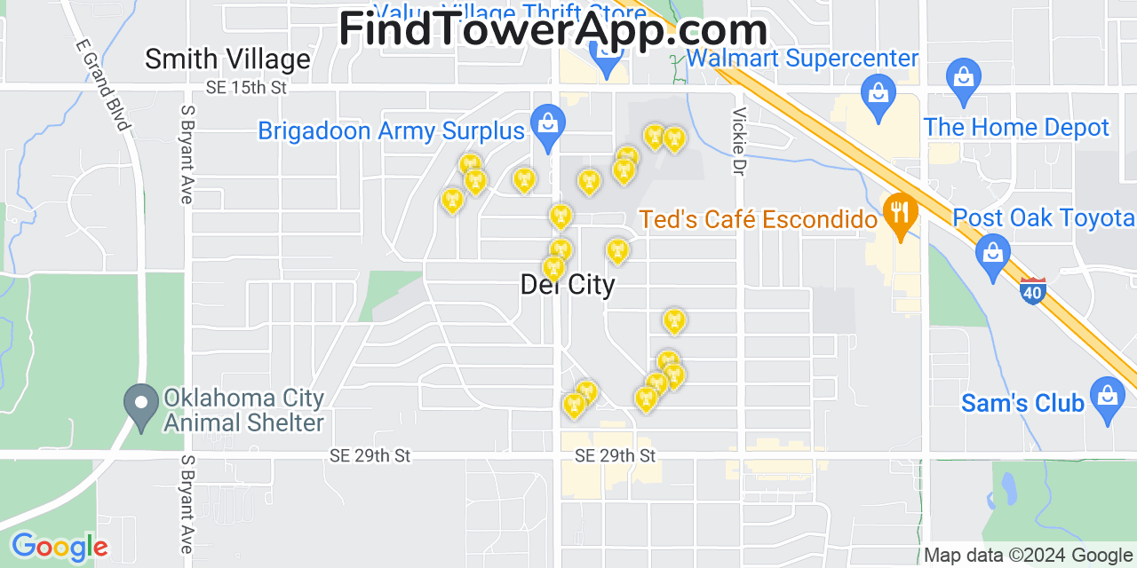 AT&T 4G/5G cell tower coverage map Del City, Oklahoma