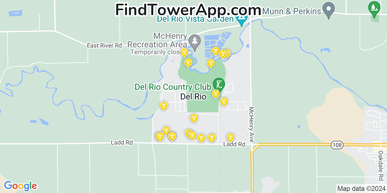 Verizon 4G/5G cell tower coverage map Del Rio, California