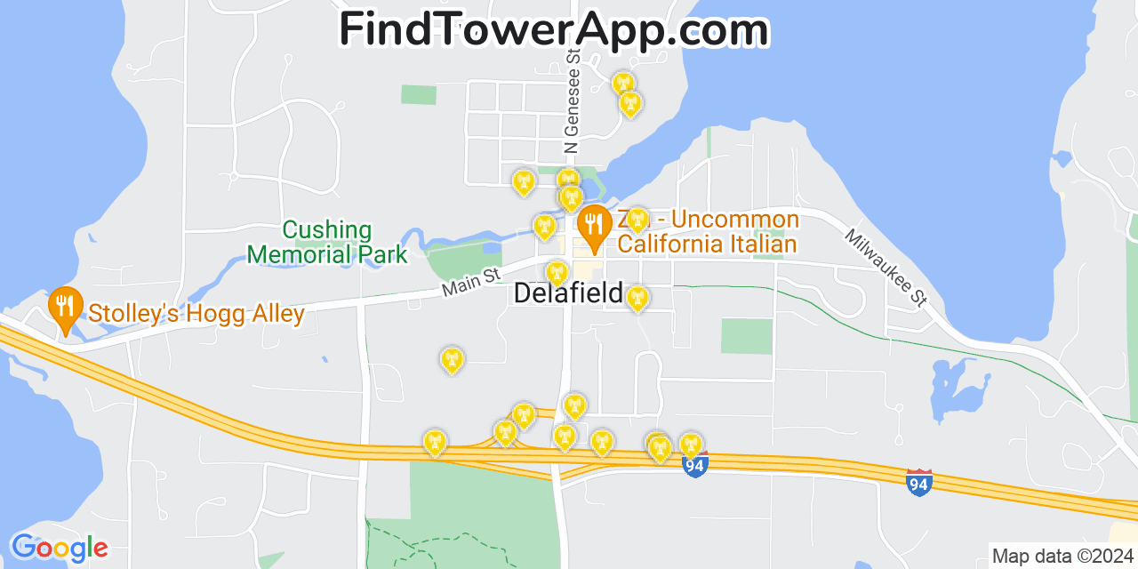 AT&T 4G/5G cell tower coverage map Delafield, Wisconsin