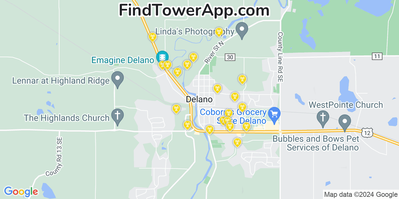 AT&T 4G/5G cell tower coverage map Delano, Minnesota