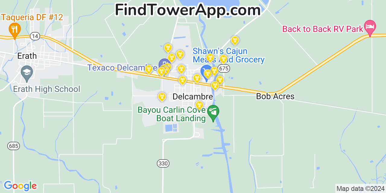 AT&T 4G/5G cell tower coverage map Delcambre, Louisiana