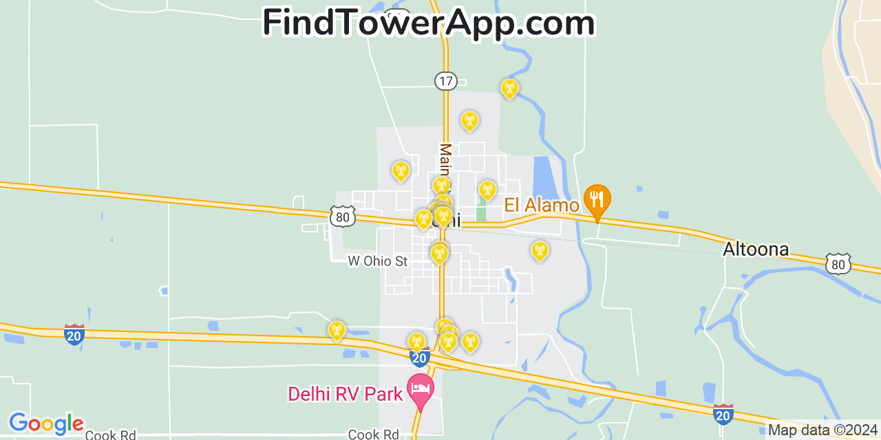 AT&T 4G/5G cell tower coverage map Delhi, Louisiana