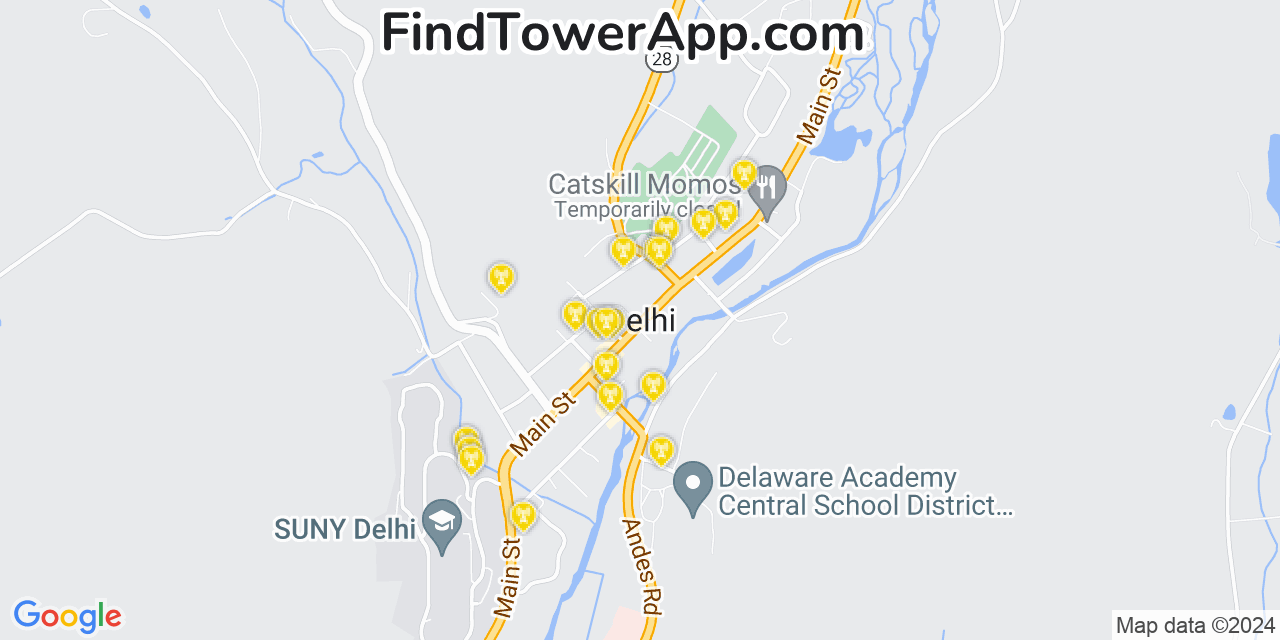 Verizon 4G/5G cell tower coverage map Delhi, New York
