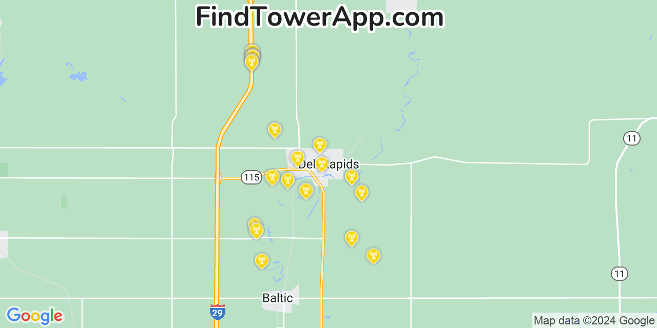 AT&T 4G/5G cell tower coverage map Dell Rapids, South Dakota